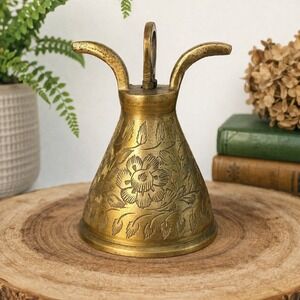 Vintage Brass Etched Bell Made In India Floral Boho Meditation Decor